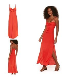 NWT VIX Coral Tricia Bow Toed Front Midi Beaded Embellished Midi Dress S​